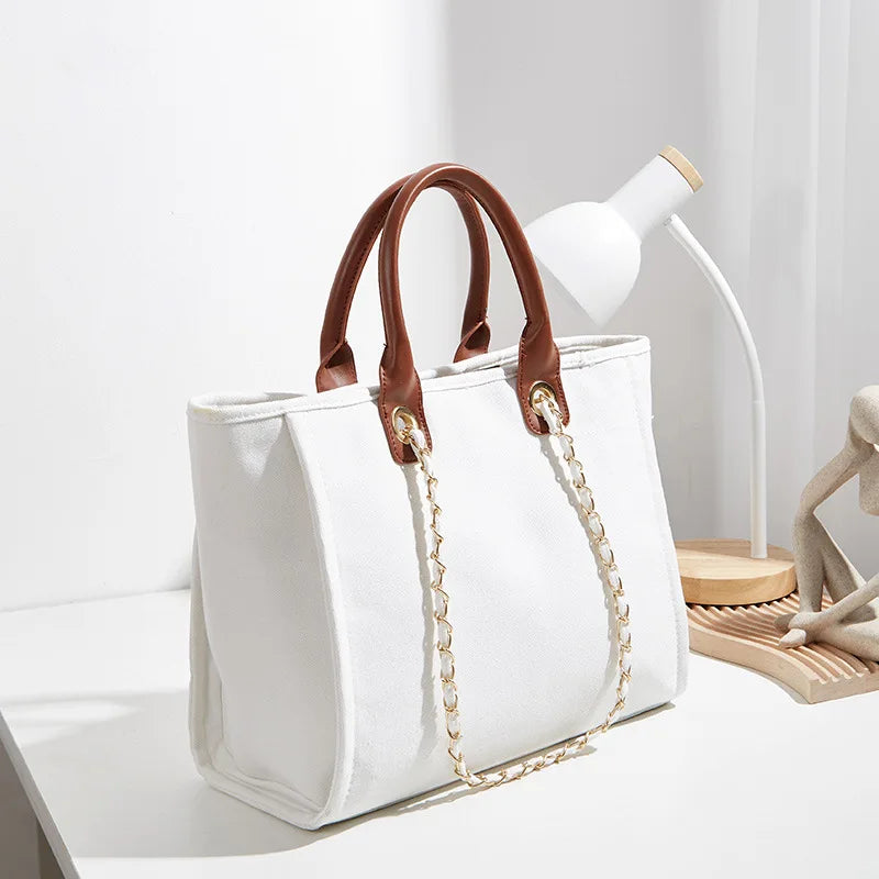 Casual Canvas Handbag Large Capacity Shoulder Tote Bag Chain Messenger Bag