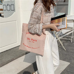 Casual Canvas Shoulder Bag Paris Letters Print Eco Cotton