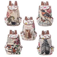 Casual Women Eiffel Tower School Bag Female Canvas School Backpack