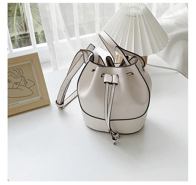 Women's PU Leather Draw Bucket Shoulder Bag