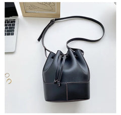 Women's PU Leather Draw Bucket Shoulder Bag