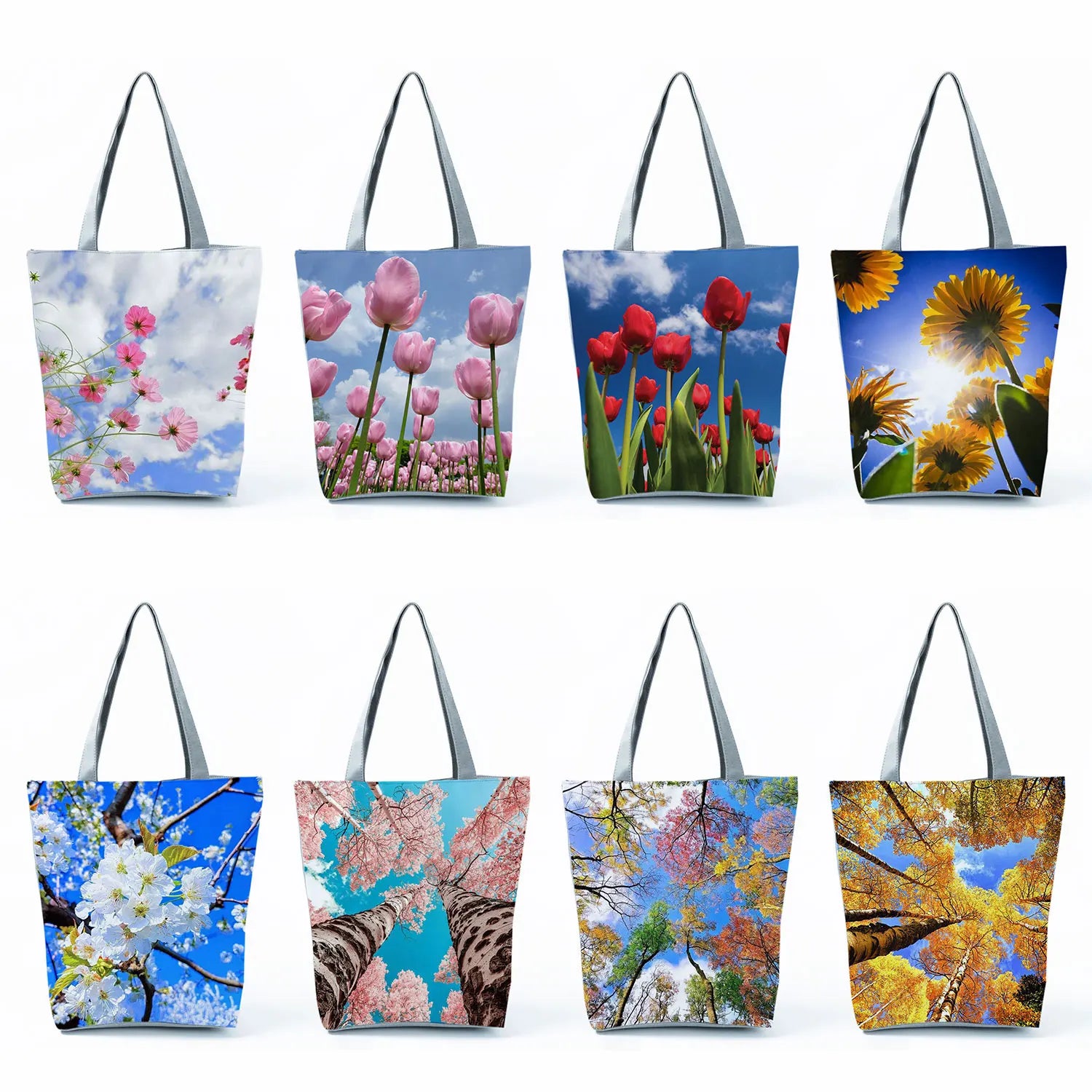Casual Women Shopping Tote Bags High Tulip Floral Print Handbags