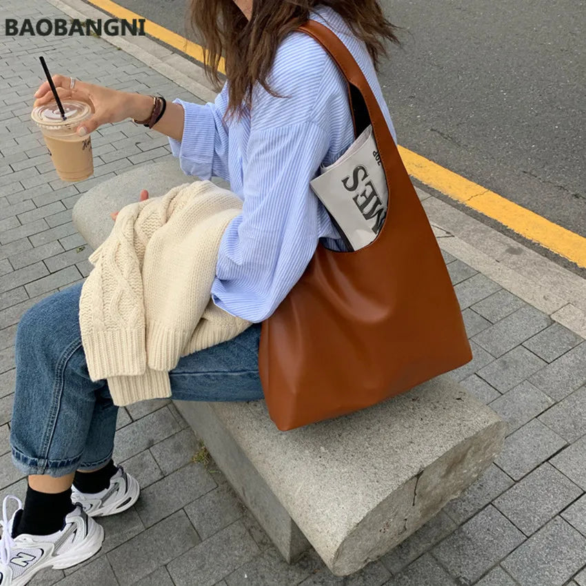 Women PU Leather Shoulder Bag Winter Tote Handbag