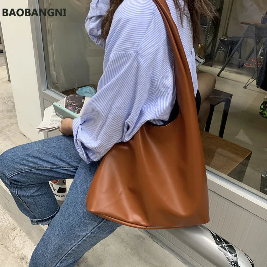 Women PU Leather Shoulder Bag Winter Tote Handbag