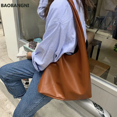 Women PU Leather Shoulder Bag Winter Tote Handbag