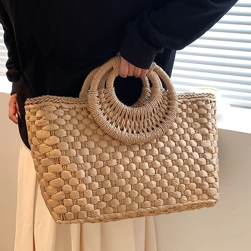 Women Straw Handbag Large Capacity Beach Tote Bag