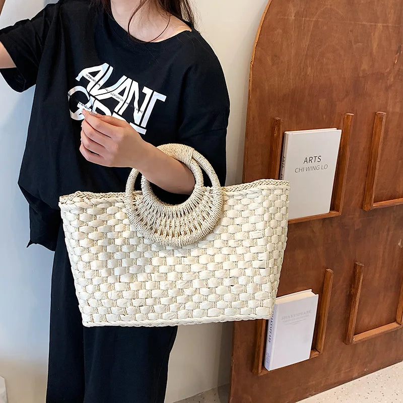 Women Straw Handbag Large Capacity Beach Tote Bag