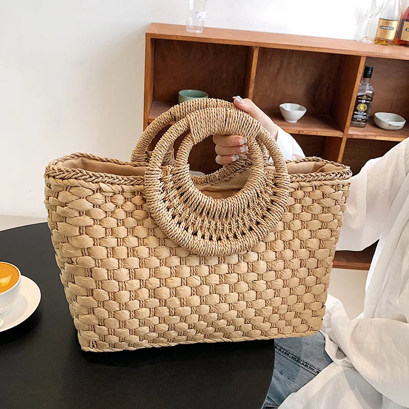 Women Straw Handbag Large Capacity Beach Tote Bag