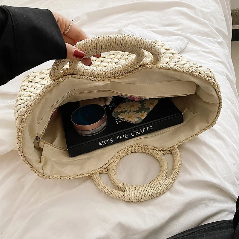 Women Straw Handbag Large Capacity Beach Tote Bag