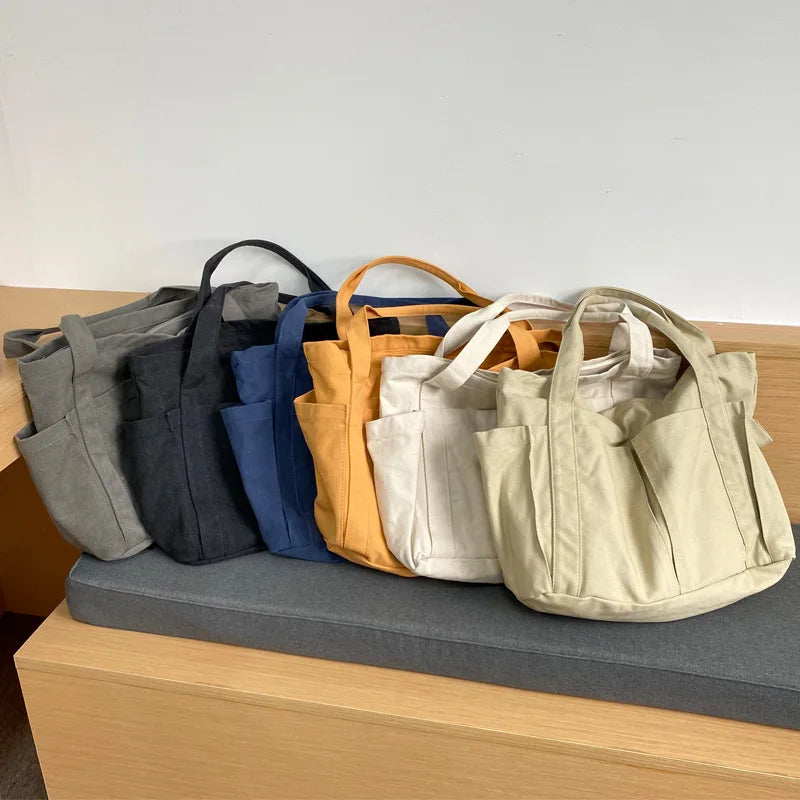Casual Canvas Shoulder Bag Solid Large Capacity Shopping Handbag
