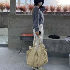 Casual Canvas Shoulder Bag Solid Large Capacity Shopping Handbag