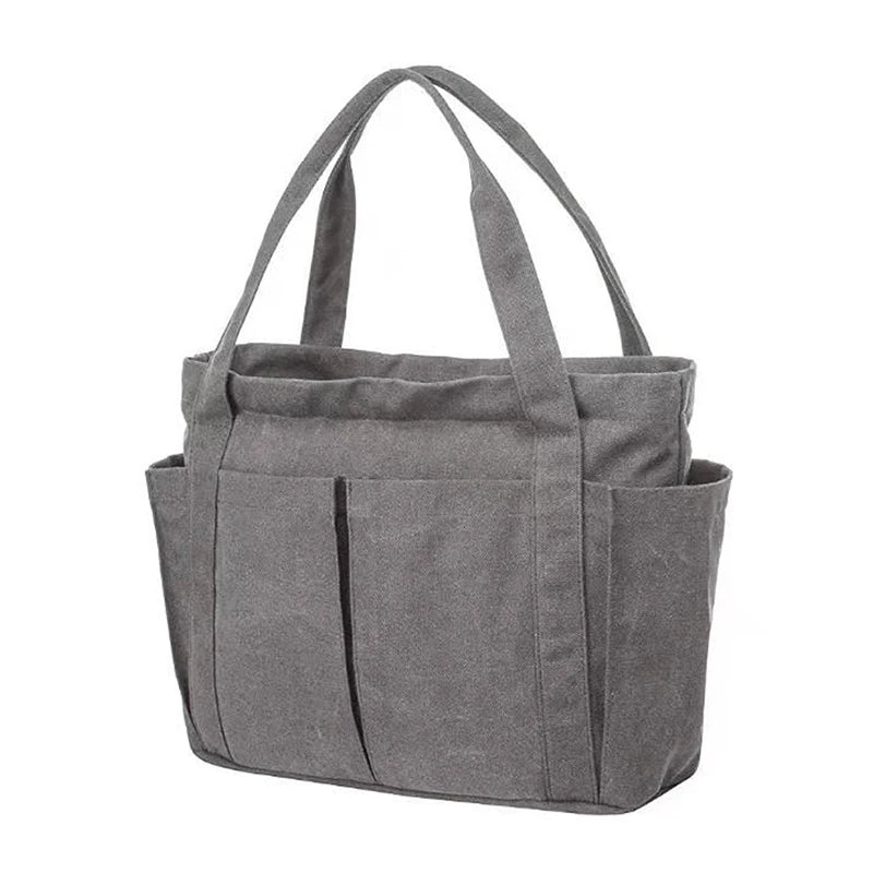 Casual Canvas Shoulder Bag Solid Large Capacity Shopping Handbag