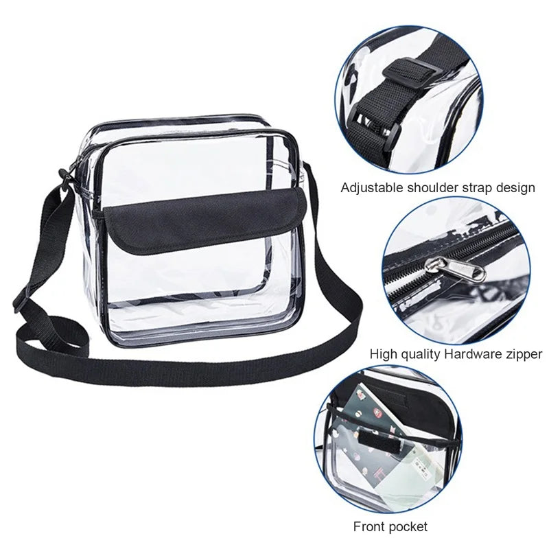 Casual Women's Clear Crossbody Bag Adjustable PVC Zipper Strap