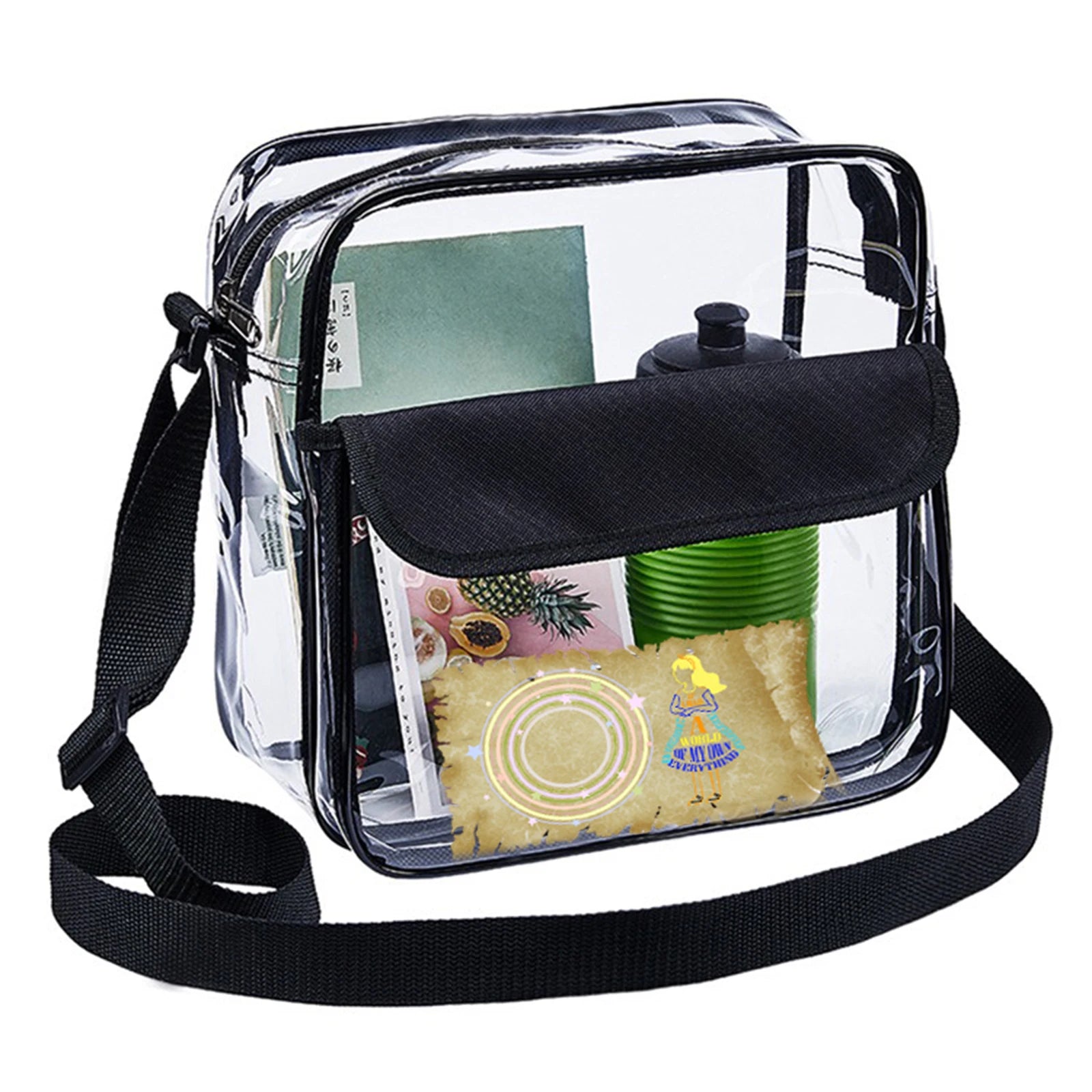Casual Women's Clear Crossbody Bag Adjustable PVC Zipper Strap