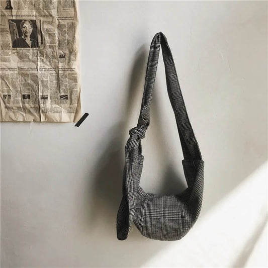 Women's Canvas Shoulder Bag Plaid Handbag Large Capacity Tote Crossbody