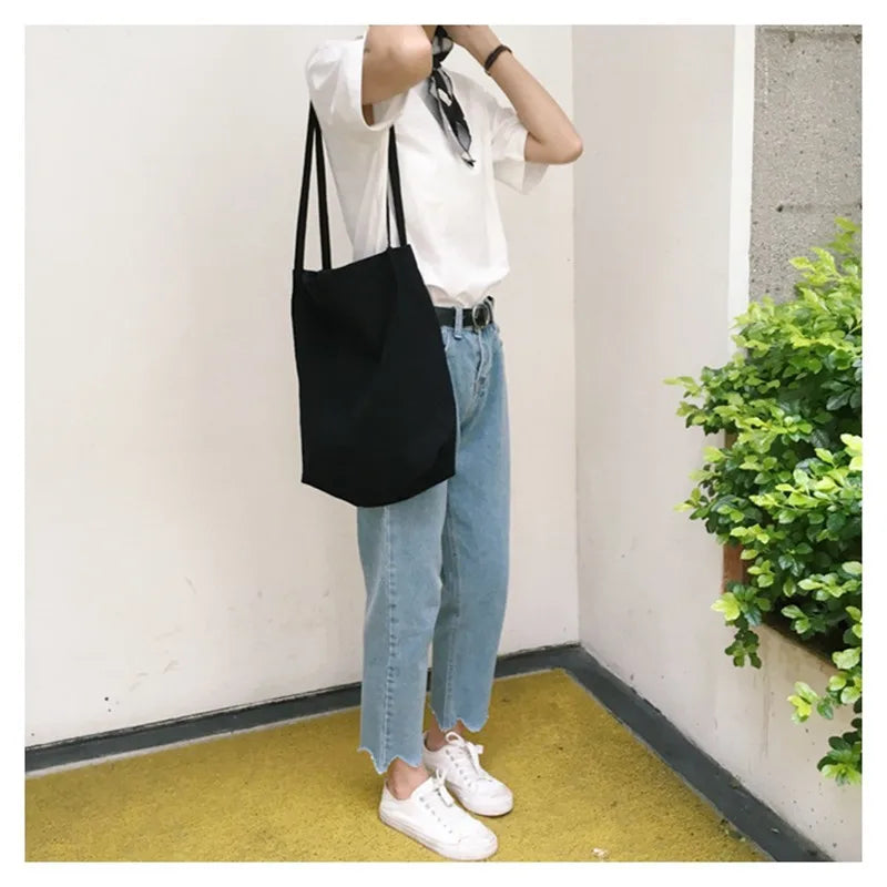 Casual Women Solid Canvas Shopping Tote Shoulder Bag