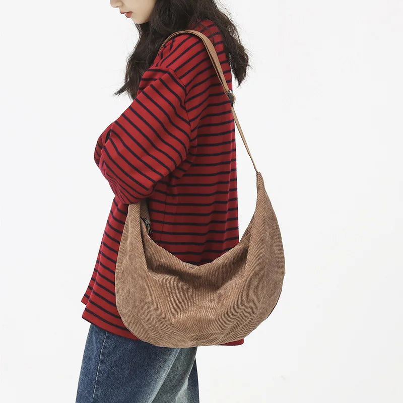 Casual Canvas Shoulder Bag Large Capacity Dumpling Bag