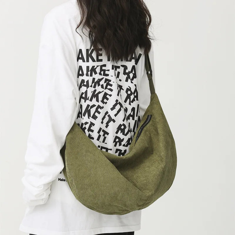 Casual Canvas Shoulder Bag Large Capacity Dumpling Bag