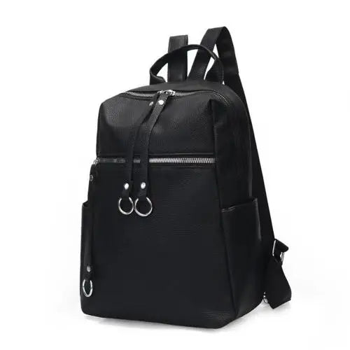 Casual PU Leather Backpack Large Capacity Dual Zipper Student Bag