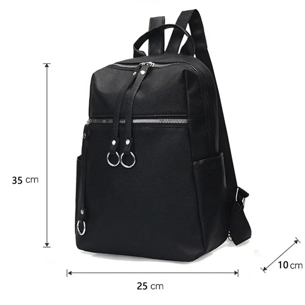 Casual PU Leather Backpack Large Capacity Dual Zipper Student Bag