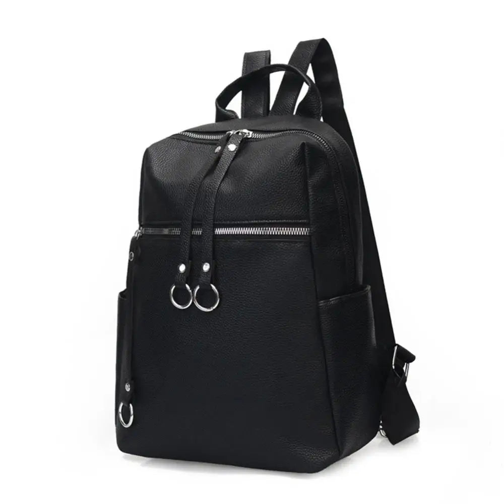 Casual PU Leather Backpack Large Capacity Dual Zipper Student Bag
