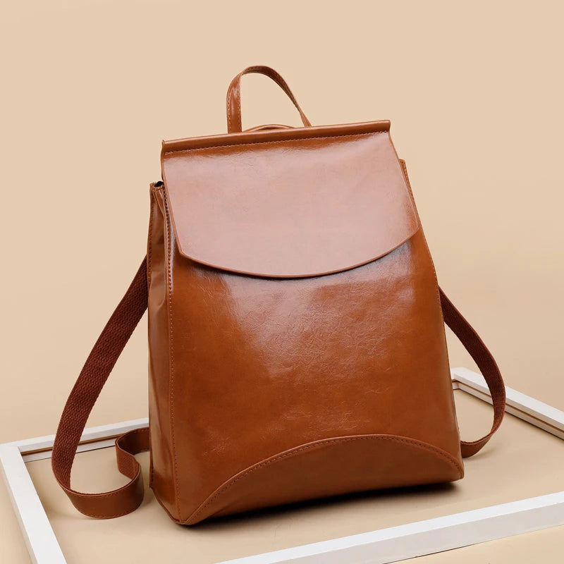 Casual PU Leather Women's Backpack Large Capacity School Bag
