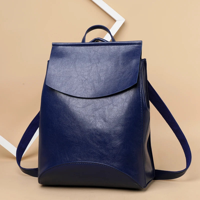 Casual PU Leather Women's Backpack Large Capacity School Bag