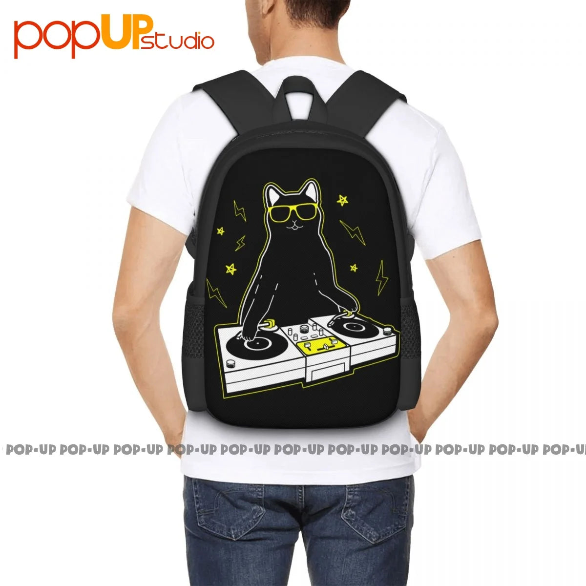 Cat DJ Funny Turntable Music Backpack Large Capacity Softback Storage