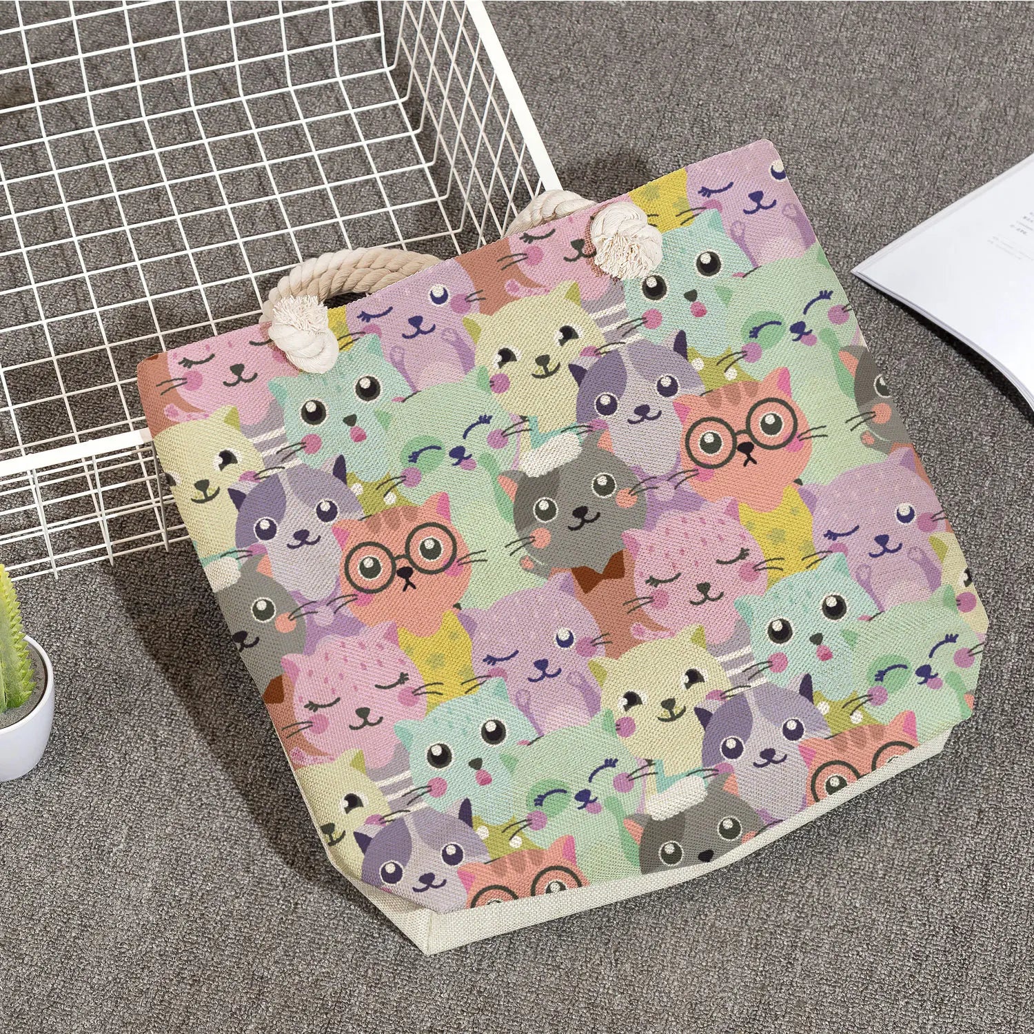 Cat Panda Rabbit Beach Tote Bags Eco Reusable Shoulder Shopping Bags