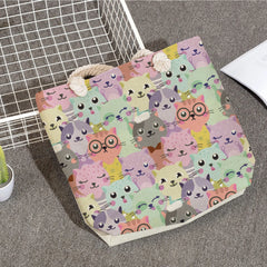 Cat Panda Rabbit Beach Tote Bags Eco Reusable Shoulder Shopping Bags