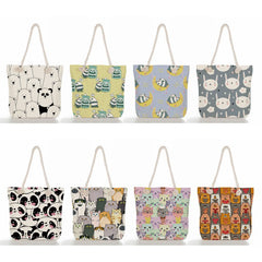 Cat Panda Rabbit Beach Tote Bags Eco Reusable Shoulder Shopping Bags