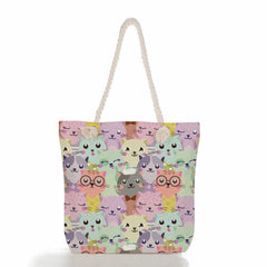 Cat Panda Rabbit Beach Tote Bags Eco Reusable Shoulder Shopping Bags