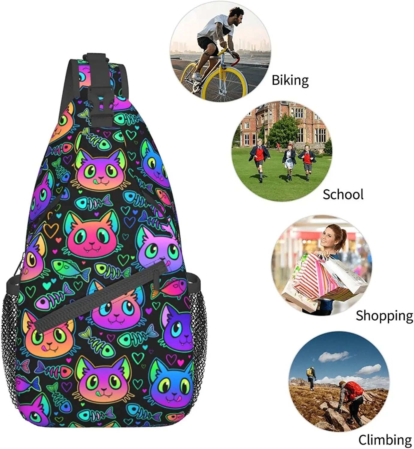 Cat Sling Bag Crossbody Backpack Shoulder Pack for Women Men