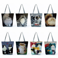 Cat Tote Bag Eco Friendly Cartoon Handbags High Capacity Portable Shopping Bag