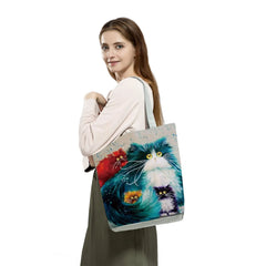 Cat Tote Bag Eco Friendly Cartoon Handbags High Capacity Portable Shopping Bag