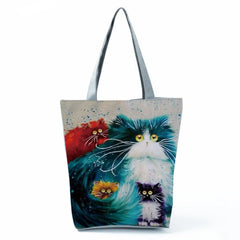 Cat Tote Bag Eco Friendly Cartoon Handbags High Capacity Portable Shopping Bag