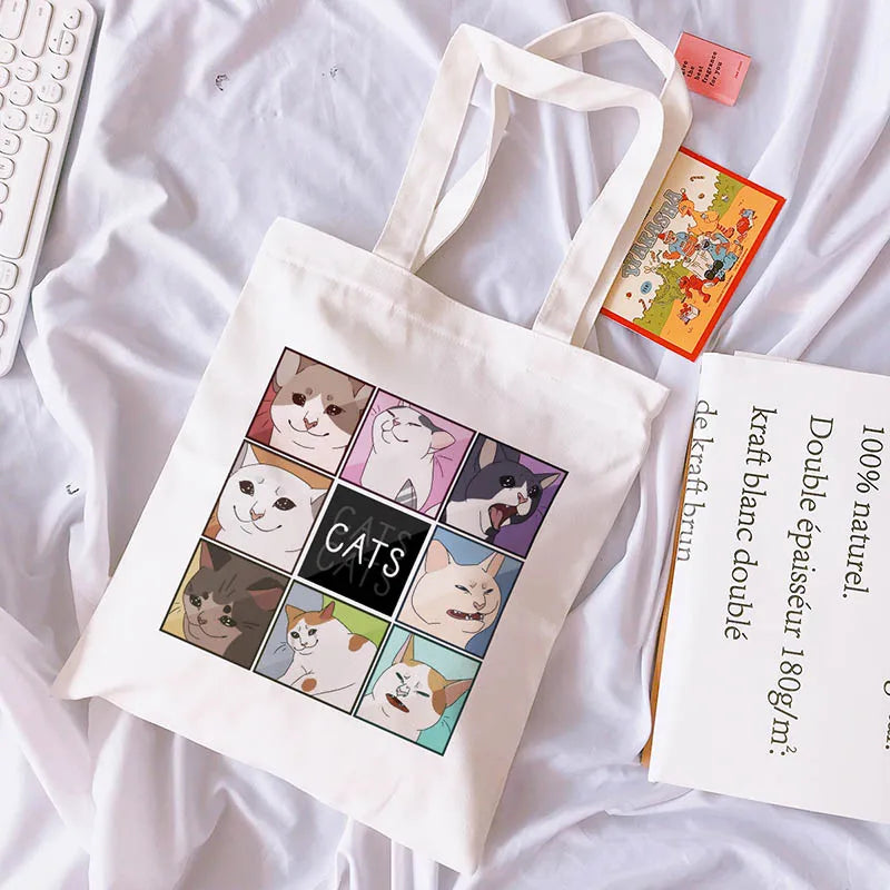 Cat Cartoon Shoulder Bag Harajuku Punk School Fun Hip Hop Canvas