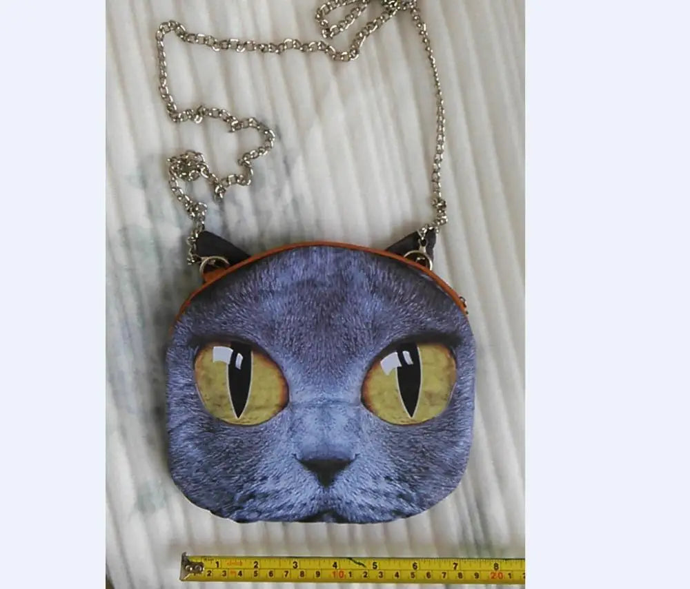 Cat Prints Messenger Bag Chain Bag Soft Material Zipper Close Phone Bag