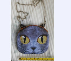 Cat Prints Messenger Bag Chain Bag Soft Material Zipper Close Phone Bag
