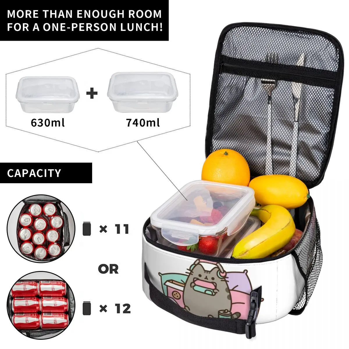Pusheens Tabby Cat Lunch Box Thermal Insulated Bag
