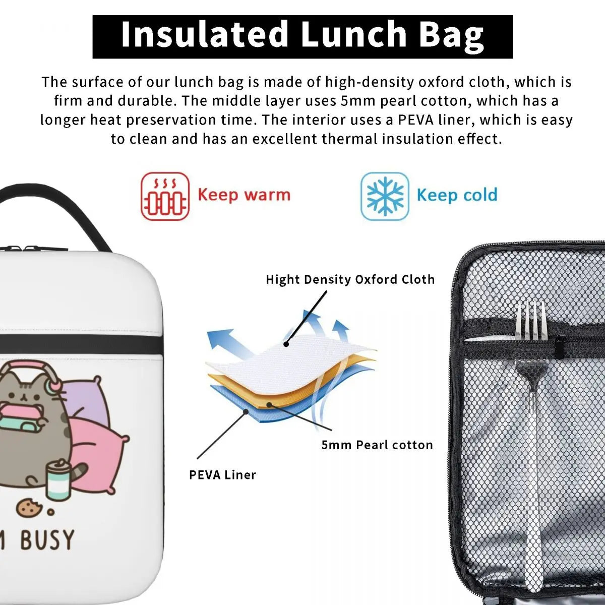 Pusheens Tabby Cat Lunch Box Thermal Insulated Bag