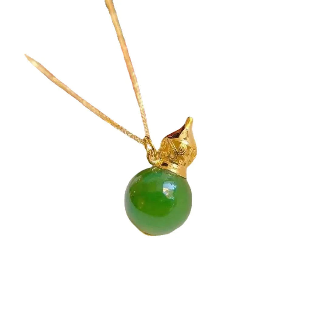 Vintage 925 Silver Green Jade Gourd Necklace Pendant