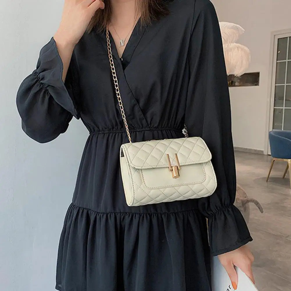 Chain Bag Delicate Faux Leather Women Single-shoulder Diagonal Messenger Bag
