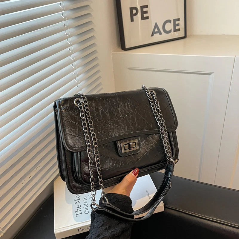 Chain PU Leather Crossbody Bags For Women Shoulder Flap Bag Lady Thread Handbags
