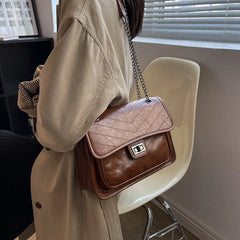 Chain PU Leather Crossbody Bags For Women Shoulder Flap Bag Lady Thread Handbags