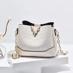 Crocodile Texture Chain Bucket Bag Women Messenger Bag
