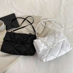 Nylon Crossbody Square Bag Quilted Flap Handbag Casual Large Capacity