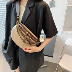 Chain Waist Bags Weave PU Leather Fanny Pack For Women Waist Pack