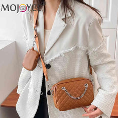 Embroidered Rhombic Lattice Underarm Bag with Small Purse