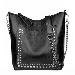 Rivet Chain Shoulder Bag Soft Leather Bucket Bag
